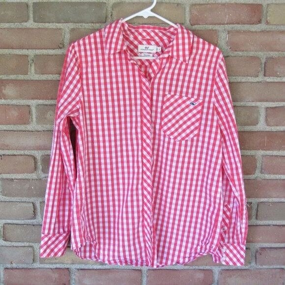 Vineyard Vines Gingham Button Up Shirt Relaxed Seabreeze Size 8 Style: 2W2080 - Picture 6 of 16